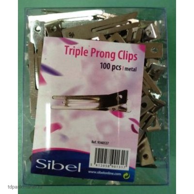 Зажимы для волос Sibel 9340537 Triple Prong Clips, 100 шт.